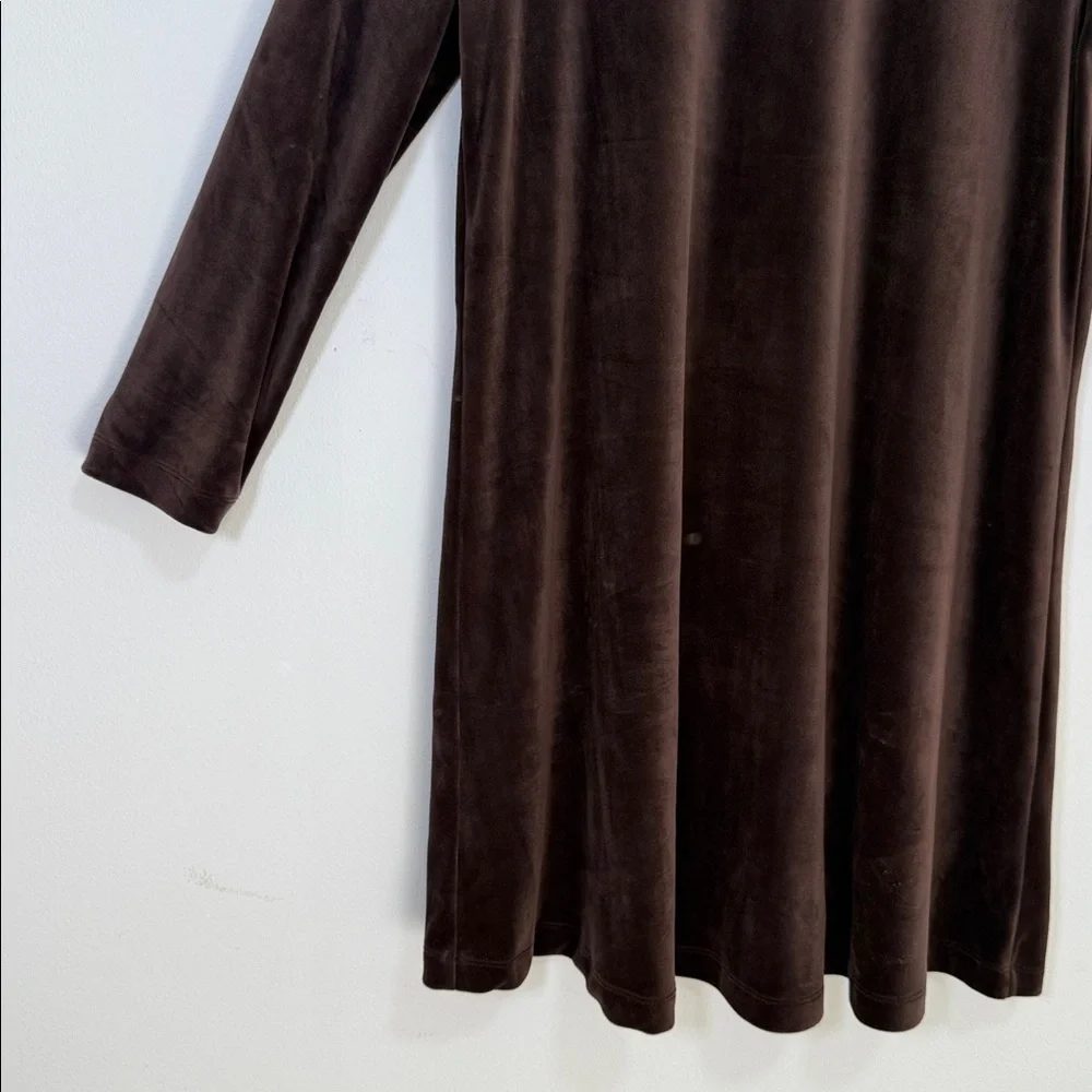 LOFT Outlet Brown Velour Swing Dress Long Sleeve A Line Stretch Velvet‎ M